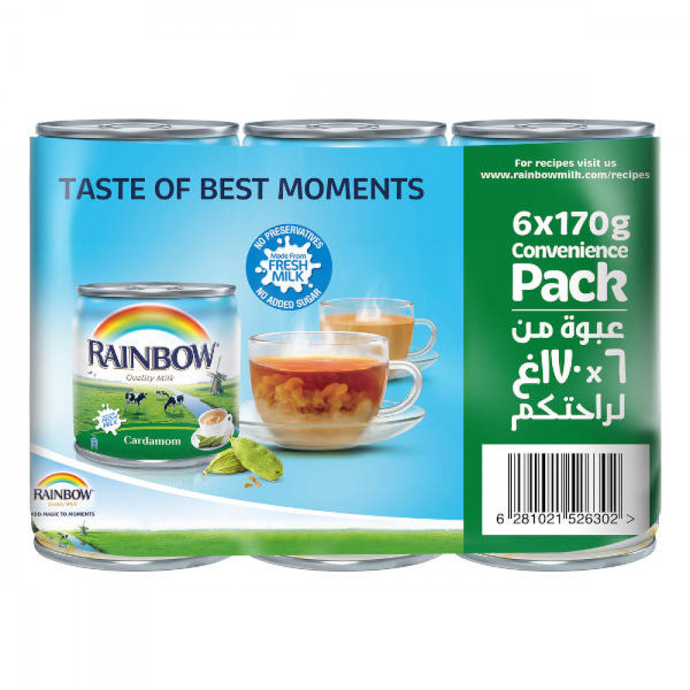 Rainbow Evaporated Milk Cardamom 6 x 170gm 10% Off 