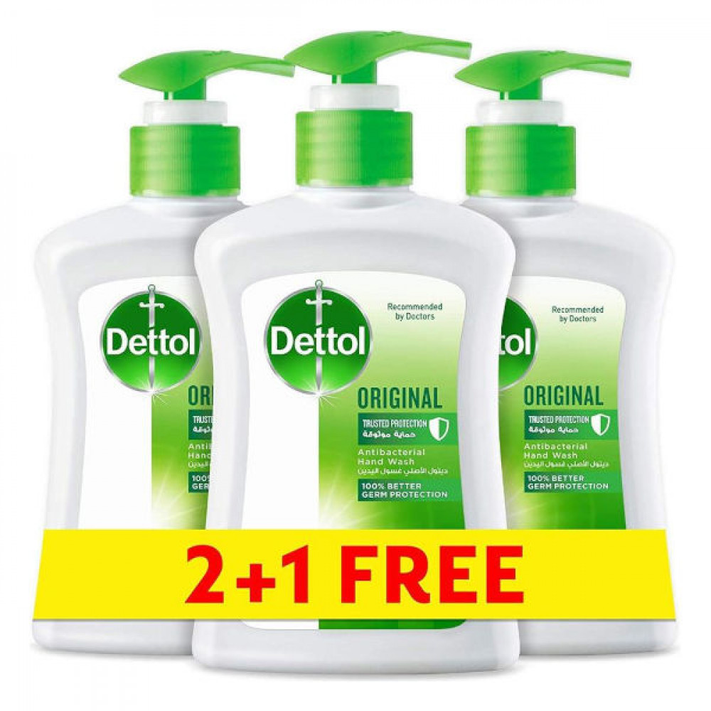 Dettol Antibacterial Hand Wash Original 200ml 2 + 1 Free  Dettol Antibacterial Hand Wash Original 200ml 2 + 1 Free