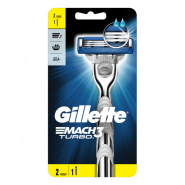 Gillette Mach3 Turbo Razor Handle + 2 Blades 