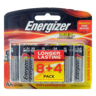 Energizer AA Size Batteries 8 + 4 Free 