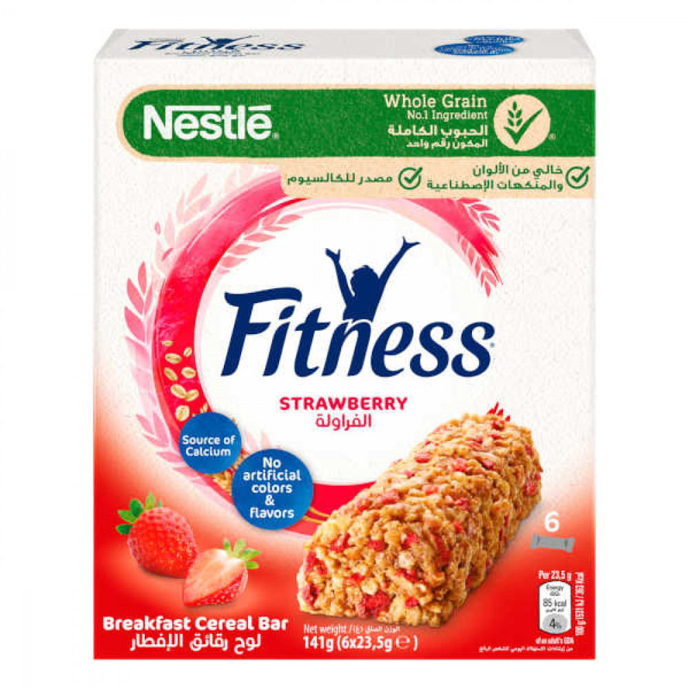 Nestle Fitness Breakfast Cereal Bar Strawberry 6 x 23.5gm  Nestle Fitness Breakfast Cereal Bar Strawberry 6 x 23.5gm
